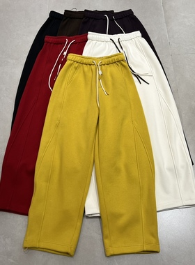 欧货女装2025秋冬新款黄色加厚香蕉裤百搭弯刀直筒休闲裤潮886157