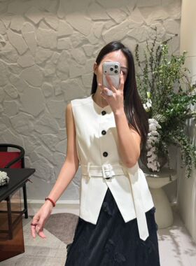 欧货26春季MX醋酸小香风收腰系带马甲女气质通勤百搭无袖坎肩外套