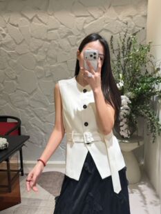 欧货26春季MX醋酸小香风收腰系带马甲女气质通勤百搭无袖坎肩外套