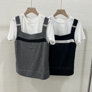 圆领短袖 欧货女装 时尚 新款 t恤＋羊毛背心百搭羊毛两件套 2025秋季