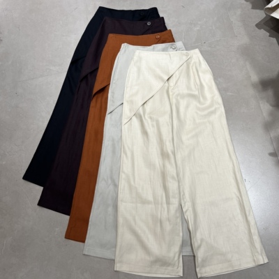 欧货春季新款时尚通勤莱赛尔亚麻设计感洋气直筒阔腿休闲裤88823