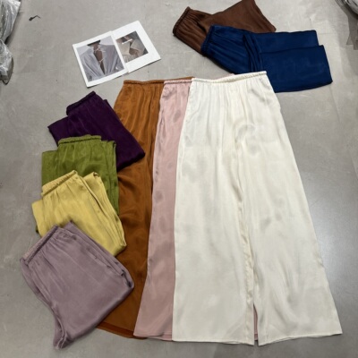 欧货春季新款时尚莱赛尔铜氨丝糖果色崔感休闲裤显瘦阔腿裤女8831