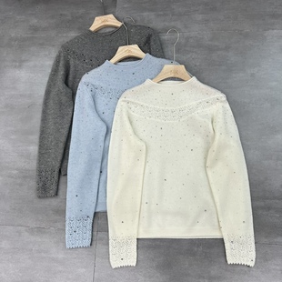 欧洲站2025冬季新品山羊绒+绵羊毛+莱赛尔镂空半高领山羊绒打底衫