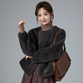 皮草洋气圆领斜拉链气质短款 2025冬季 新款 羊羔毛复合皮毛一体外套