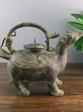 仿古青铜器鸟提梁博物馆定制古典家居摆件放办公室大堂博古架礼品