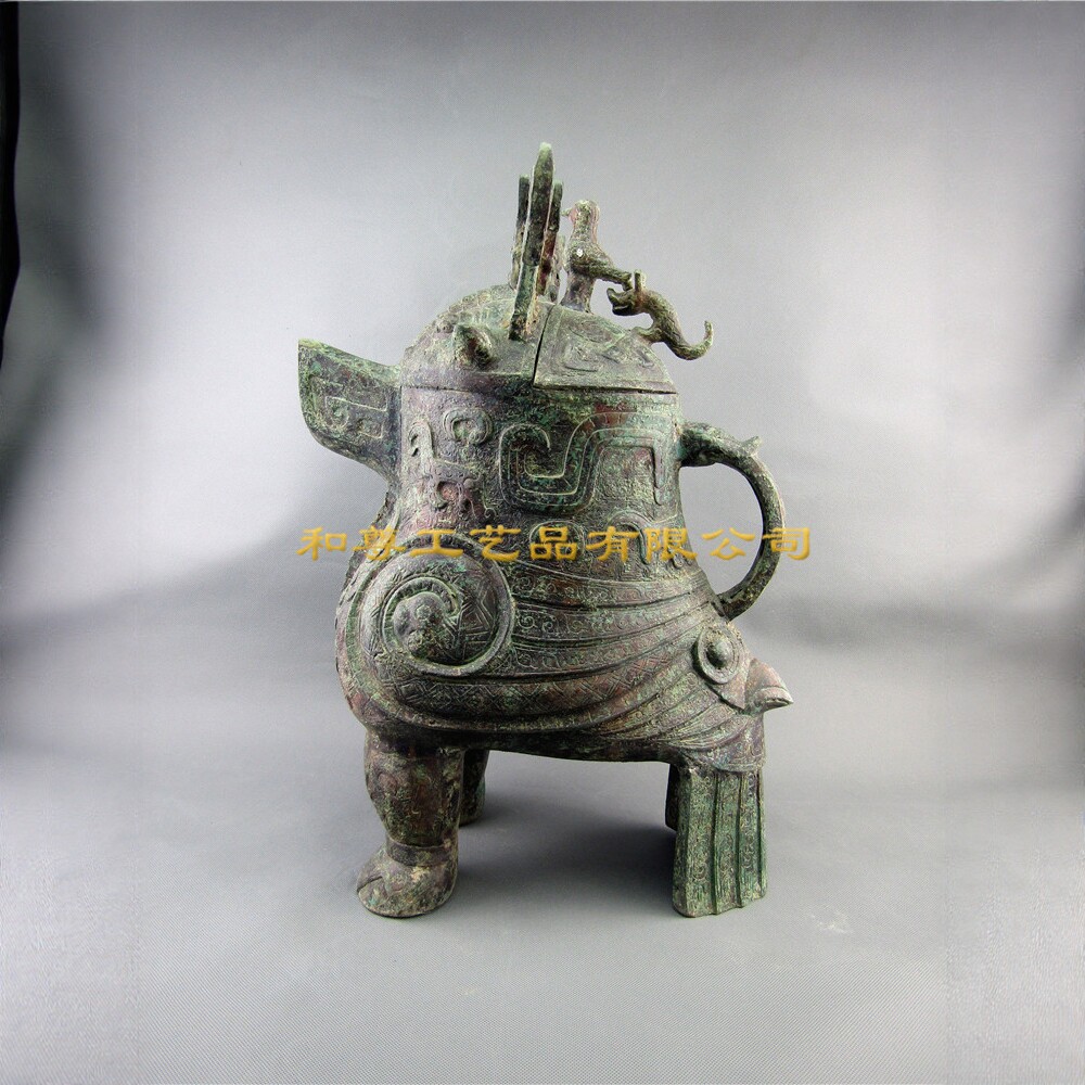 和尊工艺中国仿古青铜器妇好鸮尊精品红斑绿锈艺术品家居摆件