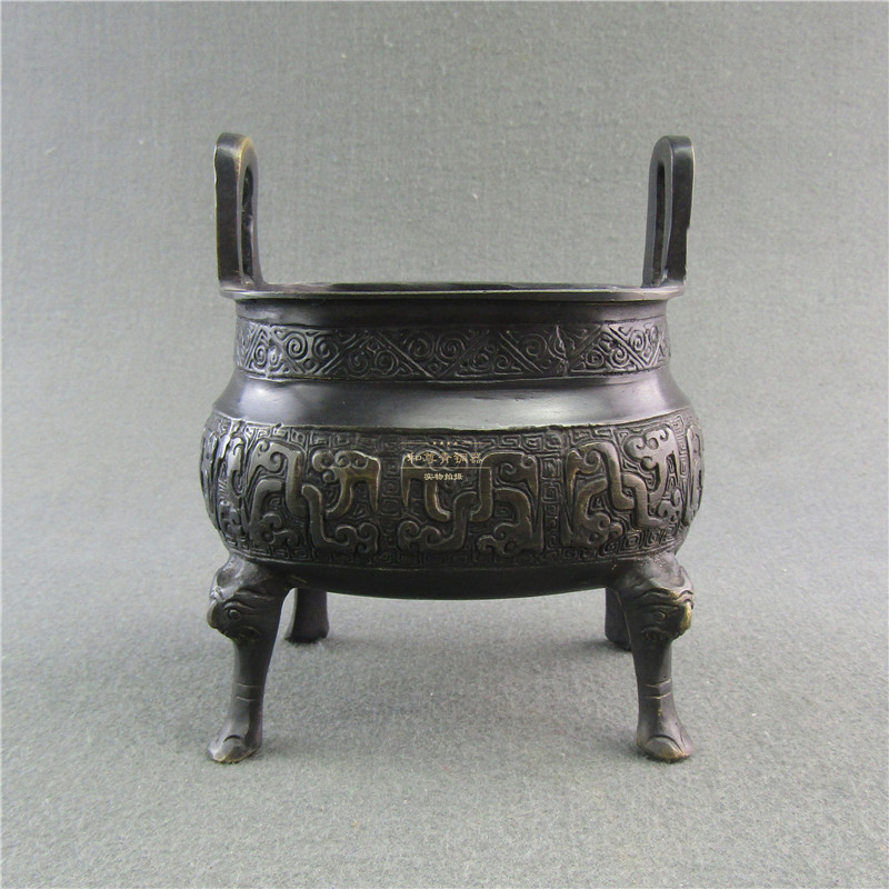 仿古青铜器家居摆件小鼎扁足香炉装饰品古典装修书柜艺术品香薰