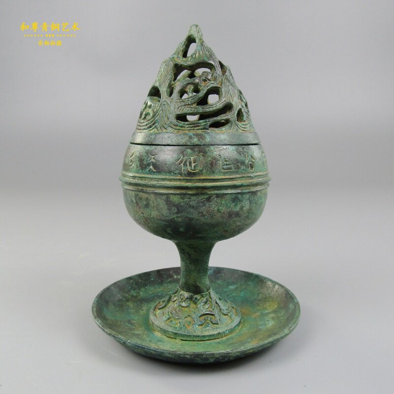 仿古青铜器熏炉家居摆件礼品古典装饰大厅书房影视道具红斑绿锈