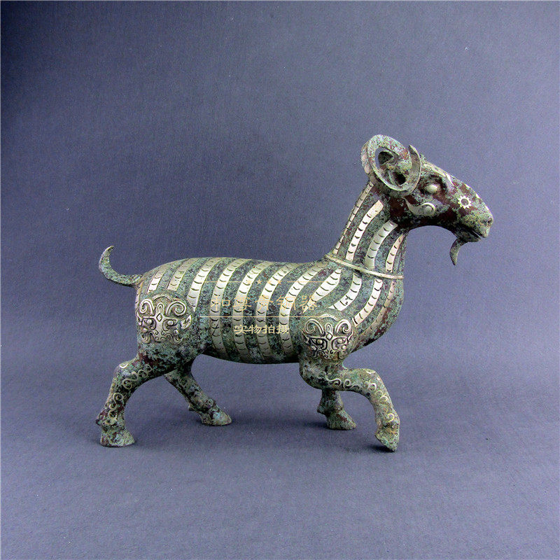 仿古青铜器错银羊尊青铜羊工艺品家居摆件别墅公司大堂古典装饰品