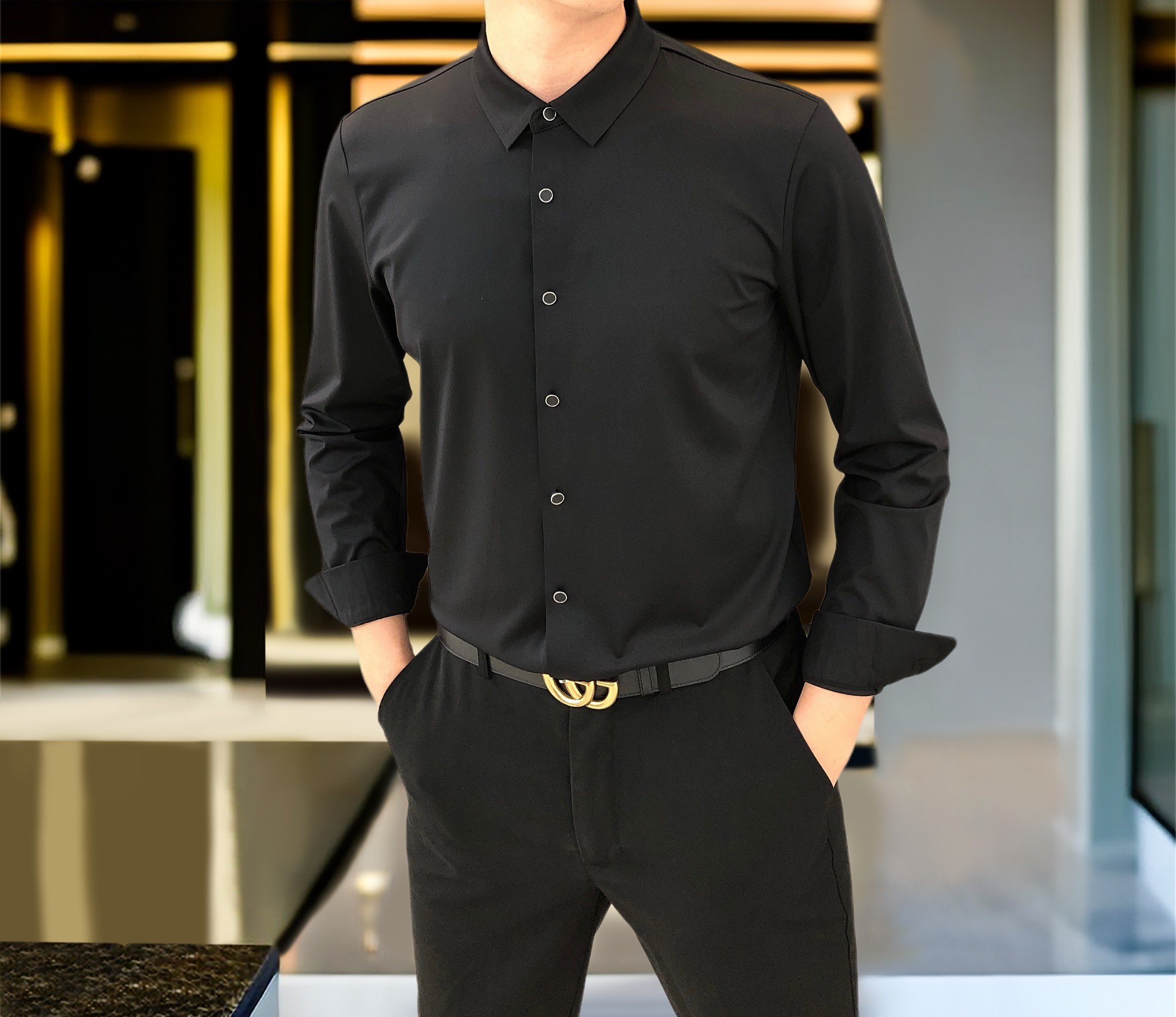 轻奢！高弹免烫抗皱男士商务休闲长袖衬衫丝光棉简约百搭修身衬衣