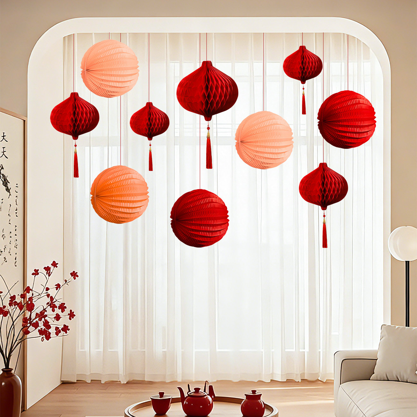 2026新款马年国风纸灯笼春节过年阳台客厅蜂窝球挂饰新年氛围装饰,节庆用品/礼品,灯笼,淘宝优惠券,粉丝福利购,淘宝优惠卷