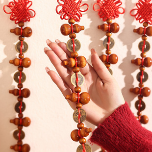 新年装饰五帝钱黄铜古币铜钱串大门中国结摆件入户门过年葫芦挂件