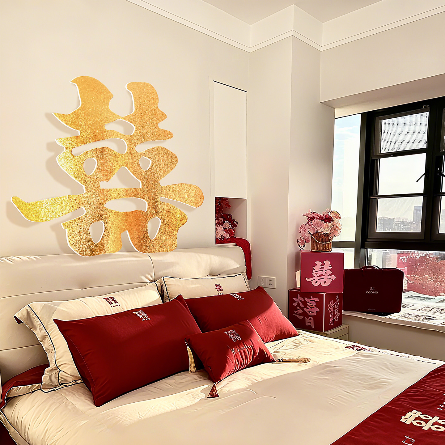 立体金色大喜字kt板结婚囍字摆件