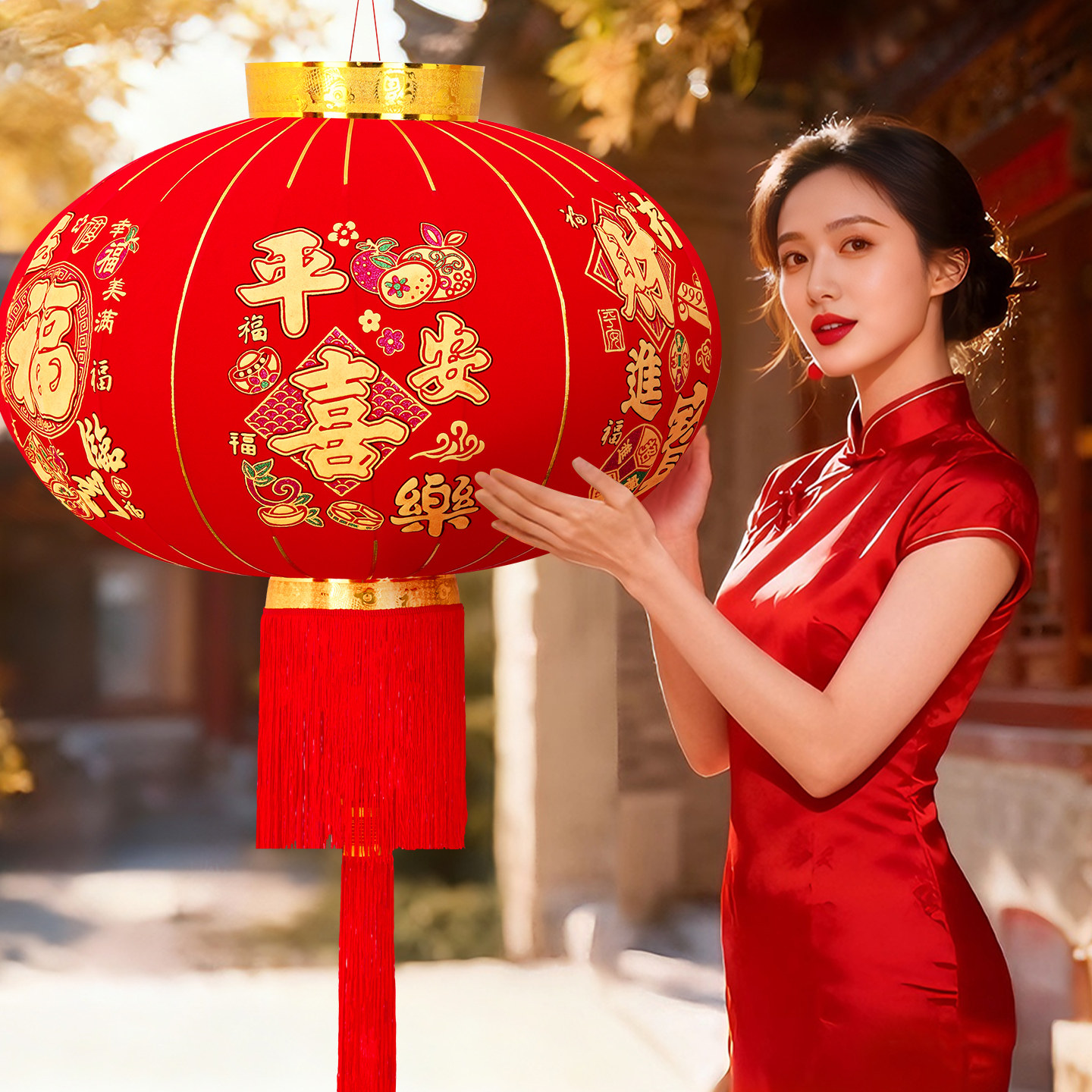 2026新年大红灯笼一对户外装饰品