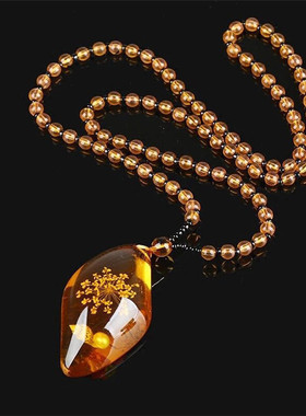 琥珀植物天然商务礼品吊坠项链