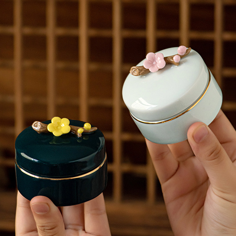 迷你密封罐中药丸分装瓶口红胭脂香粉陶瓷茶叶罐子高档梅花分装盒