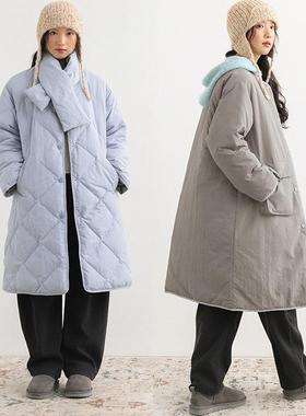 Botanique植物学“奶油色系”中长款90%白鸭绒围脖两面穿羽绒服女