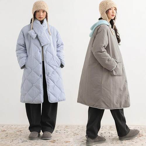 Botanique植物学“奶油色系”中长款90%白鸭绒围脖两面穿羽绒服女