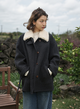 Botanique植物学“气质小姐”山羊绒天丝羊毛可拆卸领双面呢外套