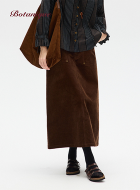 Botanique植物学“冬日可可”复古色调灯芯绒半身裙