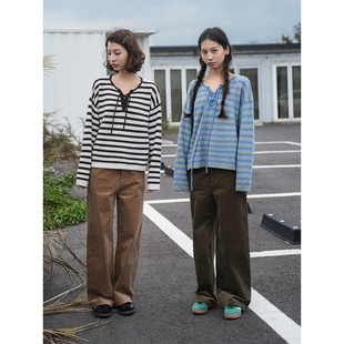 济州日记 Botanique植物学 牦牛羊毛系带条纹毛衣 现货