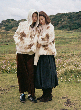 Botanique植物学“可爱奶牛”奶牛纹羊筋绒两面穿皮草马甲