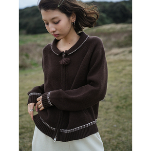 Botanique植物学“济州岛冬日”100羊毛棕色可可流苏毛衣