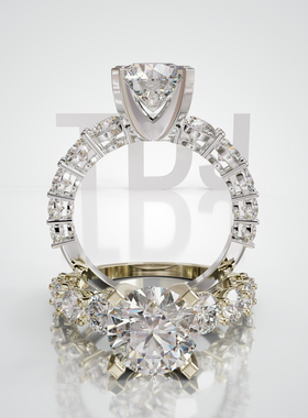 18K金圆形主石四爪镶对称戒轻奢小众设计感婚戒可定制百搭食指戒