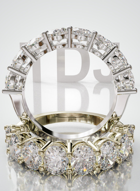 18K金椭圆石半圈排镶光面戒轻奢小众设计感婚戒可定制百搭食指戒