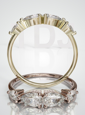 壹钻18K金水滴宝石簇拥三石戒指