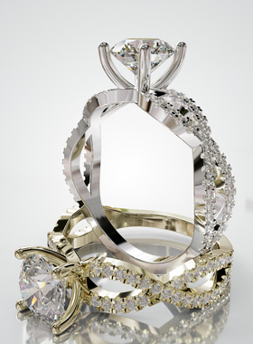 18K金双层交织满镶主石婚戒