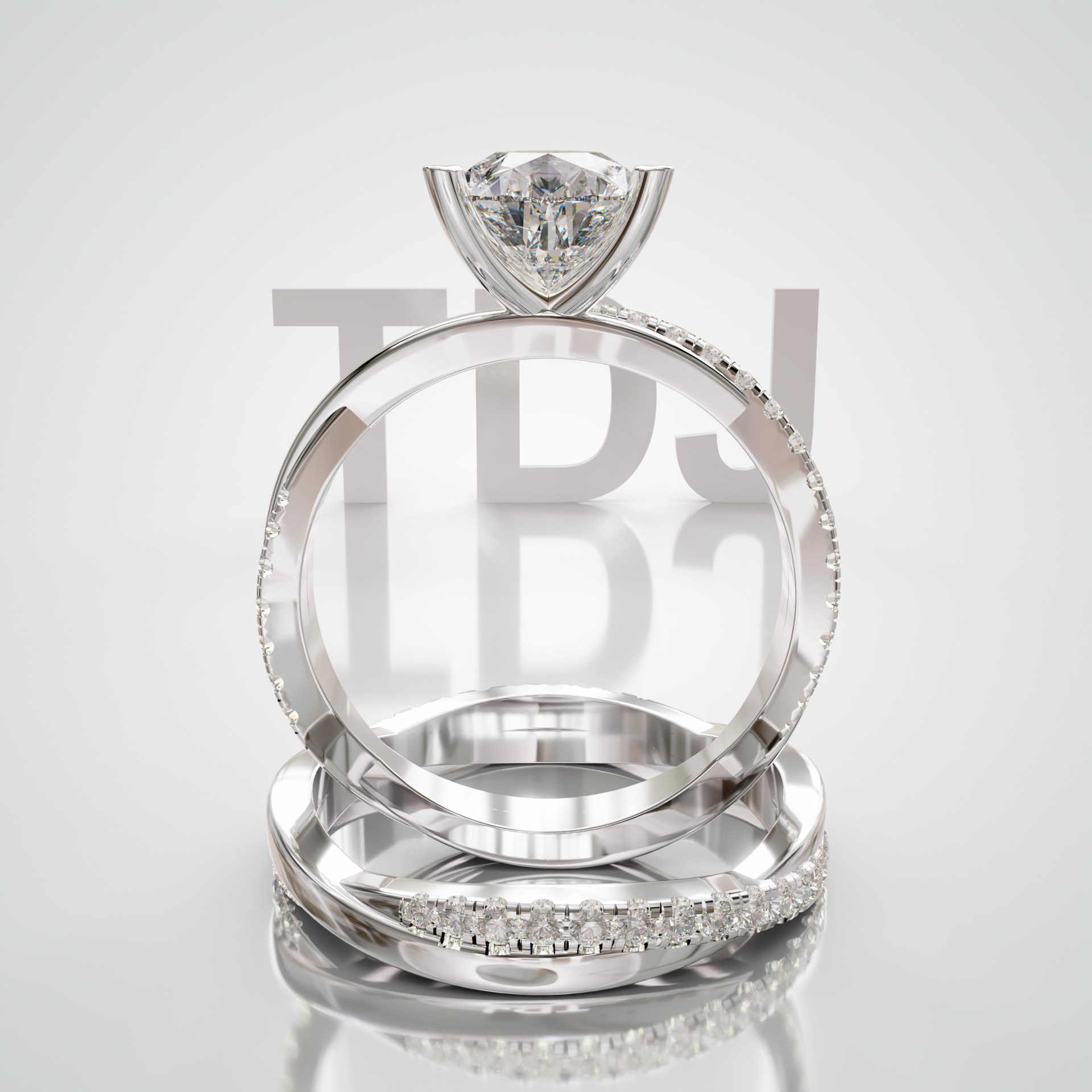 18K 金马眼三爪缠绕排钻套戒轻奢显大求婚订婚组合指环支持定制