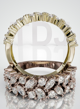 18K金圆钻水滴满镶可定制女戒