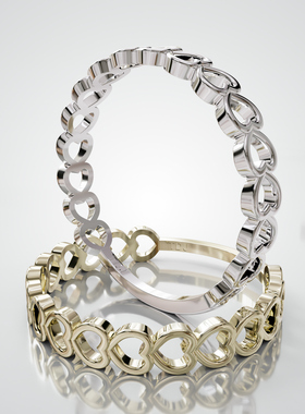 18K金心形连环伴镶戒指可定制