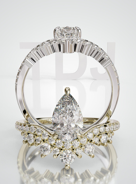 18K金水滴主石围镶满圈戒指轻奢小众设计感婚戒可定制百搭食指戒