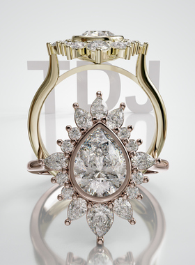 18K金水滴主石群镶轻奢订婚戒