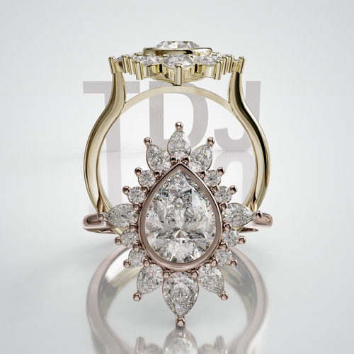 18K金水滴主石群镶轻奢订婚戒