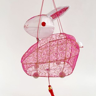 元宵中秋节花灯传统铁艺定制兔子灯笼装饰玉兔月兔成品洒金洋花布