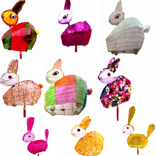 元宵中秋节花灯传统铁艺定制兔子灯笼纸灯装饰大白兔月兔成品立体