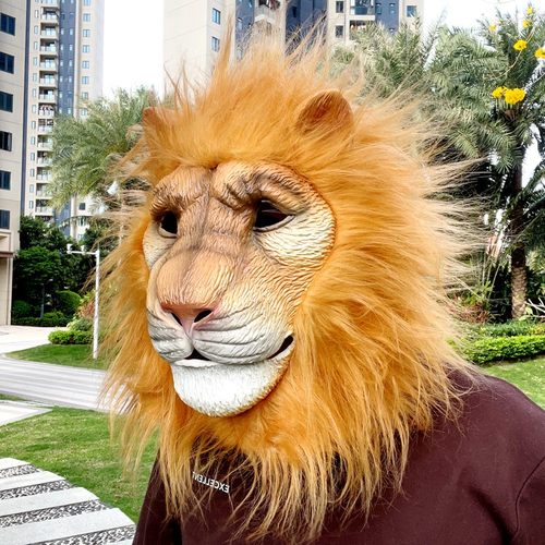 新款毛绒狮子面具头套万圣节乳胶