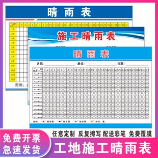 建筑工地施工晴雨表通用项目工程施工进度表天气贴纸海报定制送笔