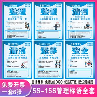 工厂车间6S管理标语 7S现场标识贴5S/8S/15S企业文化激励海报挂图