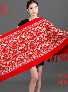 红色仿羊毛旗袍妈妈款空调披肩