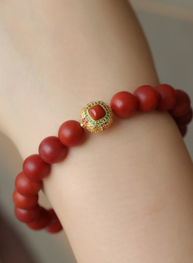 高端定制天然南手链精品一枚配纯银鎏金镶嵌南红配饰简约叠戴超美