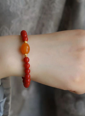 女南红老花蜡纯银鎏金正宗川料