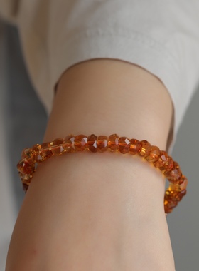 高端宝石级手链暴力黄天然巴西黄水晶磨面手链宝石切工高品质料子