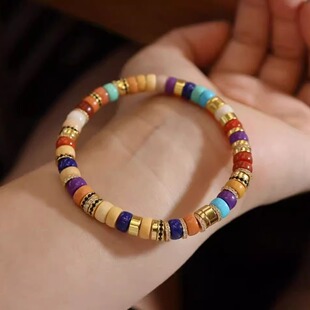 多宝彩虹手链纯银925天然青金石紫云母缅白缅黄南红缅粉天然绿松