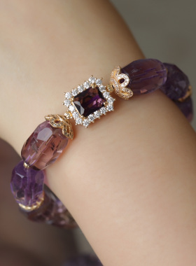 天然紫黄水晶磨面枣珠手串紫色锆石配饰微镶锆石配饰满满的高级感