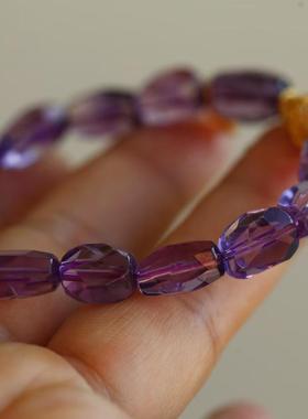 天然紫水晶磨面随形手链纯银鎏金镶嵌紫牙乌石榴石葫芦配饰福字牌