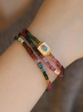 高端定制天然碧玺直管长链成色晶体都很美珐琅彩财神直管紫水晶坠